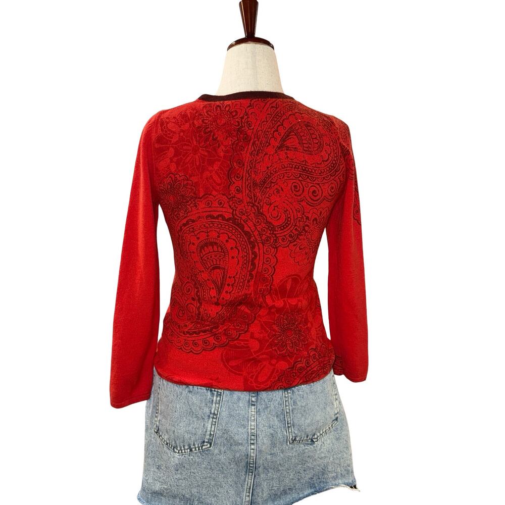 Title Nine Orange‎ Indigo Paisley Wool Cotton Knit Sweater Small